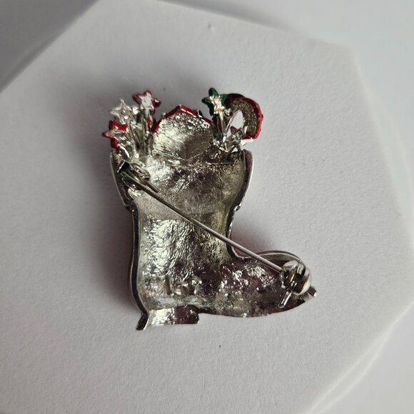 Vtg Christmas Boot & Stocking Brooch Set Signed ART & L-S Enamel Holiday Pins - Picture 12 of 16
